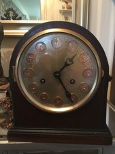 unusual  coin dial early 1900s chiming mantel clock
