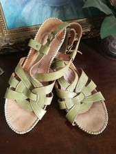 NEXT HEAVENLY SOLES GREEN LEATHER WEDGE HEEL SANDALS SIZE UK6 EU 39