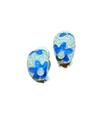 Diamonique Clip On Earrings Rhinestone 925 Sterling Silver Blue Vintage QVC