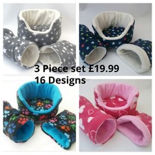 **16 DESIGNS** COZY PETS ** 3 PIECE SET**GUINEA PIG BED SNUGGLE POUCH TUNNEL ** 
