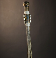 African Tribal Fly Whisk Wood Handle Cowrie Shells Vintage Ritual Decor-G4902