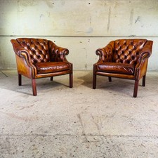 Vintage Pair of Gainsborough Chesterfield Tan Leather Armchairs #A713