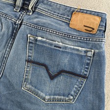 Diesel Jeans Mens 36x32 Blue Zathan Bootcut Made in Italy Wash 00SAT Distressed