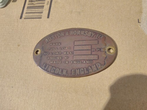 Ruston hornsby makers plate - hornsby,