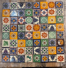 64 Ceramic Mexican Tiles Seconds/damaged SMALL SIZE 5 x 5 cms SET A