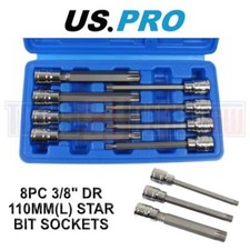 US PRO Tools 8Pc 3/8" Dr. 110mm Long Torx Bit Socket Set T25 to T60 3303