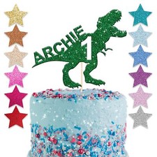 Custom Personalised Dinosaur Glitter Cake Topper Birthday T Rex Any Name Age