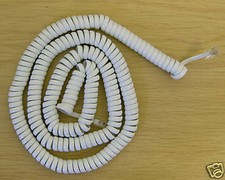7.6m Extra Long 25 Foot RJ10 4P4C Telephone Handset Curly Coiled Cord White