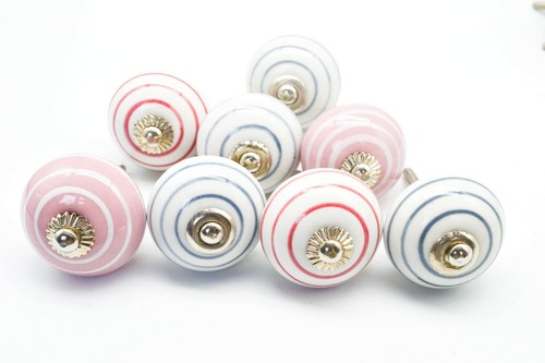 Pink grey stripes knobs - pink,
