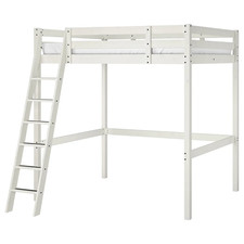 Tall Children’s IKEA white loft bed frame and mattress;  140 x 200 (double); 