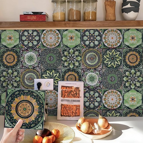 Green moroccan tile stickers - green,