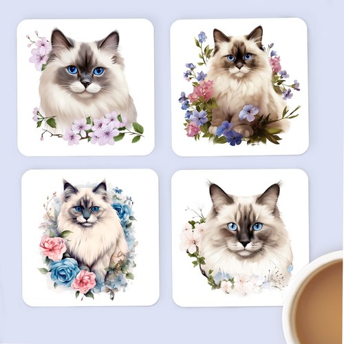 Ragdoll cat coasters set - coasters, ,set