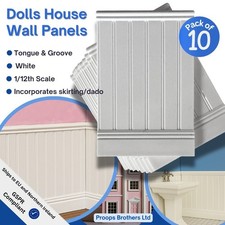 Miniature Dollshouse Wall Panels, White, Tongue&Groove,1/12th Scale. A1002