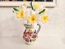 Set- 6 Daffodils with Vintage Majolica Flowers Vase Jug Italian Pitcher Gift Her