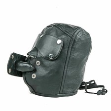 Unisex Genuine Leather Mask Bondage Black Hood Detachable Gag And Eye Piece BDSM