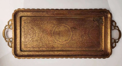 Vintage engraved brass serving - vintage,