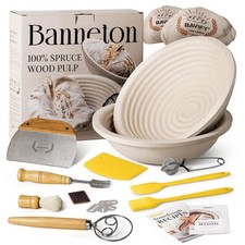 Wood Pulp Banneton Bread Proofing Basket Set, 9" 2.2LB Round Sourdough Bannet...