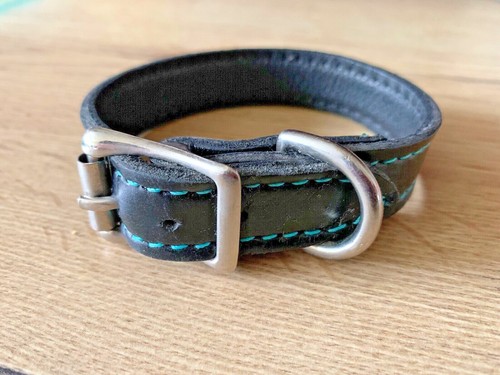 Dog collar black real leather - real,