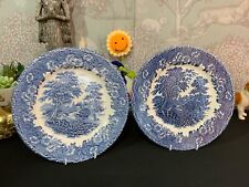 Pair EIT Blue White Scene English Ironstone Tableware Dinner Plates 9.5”