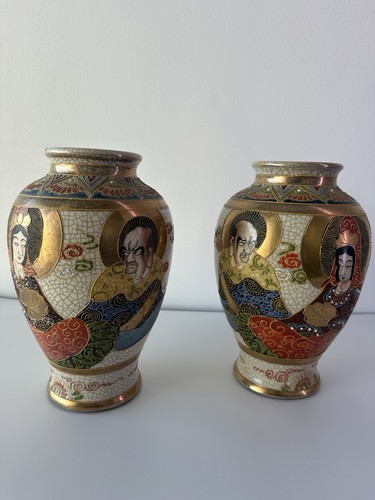Pair japanese satsuma vase - of,