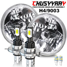 7" ROUND CLASSIC CAR SEALED BEAM HEADLIGHTS LED H4 CONVERSION PAIR SIDELIGHTS