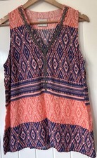 Vero Moda Medium Top Beaded Sleeveless Aztec Boho Festival Summer Party Blouse