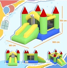 3-10 Yr Homcom Kids Bouncy Castle Slide Blower +Unicorn Paddling Pool +Helmet