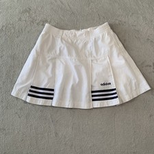 Adidas Tennis Mini Skirt Womens UK 10 White Pleated Pleat Vintage Retro 80s