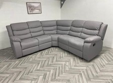 Roma | Light Grey Leather Corner Recliner Sofa With Cupholders