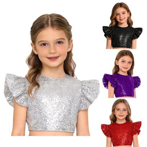 Girls glittery sequin crop - sequin, top