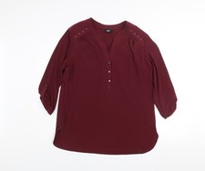 Wallis Women's Red Tunic Blouse 3/4 Sleeve Button Studded Size M