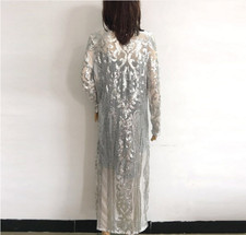 Hot Women Floral Sequin Long Kimono Cardigan Jacket Cape Coat Cover Party Top**