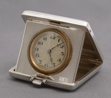 Art Deco Hallmarked 1936 Sterling Silver Case Travelling Folding Clock