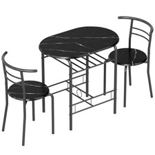Small Dining Room Table and 2 Chairs Kitchen Breakfast Furniture Compact Black