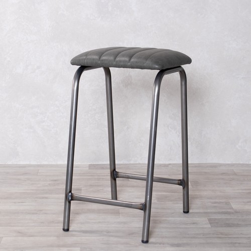 Grey bar stool - grey, leather