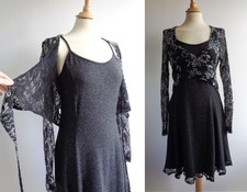 Myrine Charcoal Grey Black Slip Dress with Mock Bolero Top Size S UK8