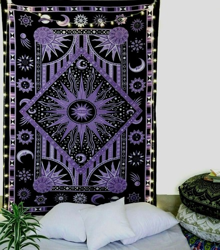 Purple sun moon tapestry - moon,