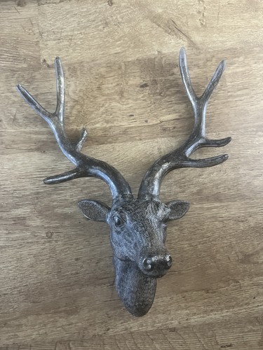 Antique silver stag head - silver, wall