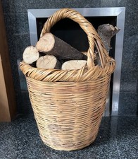 Large Vintage Wicker Basket Mid Century Boho Fireside Wood Storage Tall