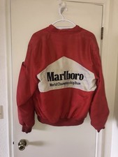 RARE VTG 80s Marlboro World Championship Team Satin Jacket Sz L F1 Distressed