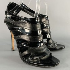 GUCCI Size 9.5 Black Leather Patent Leather Back Zipper Cage Sandals