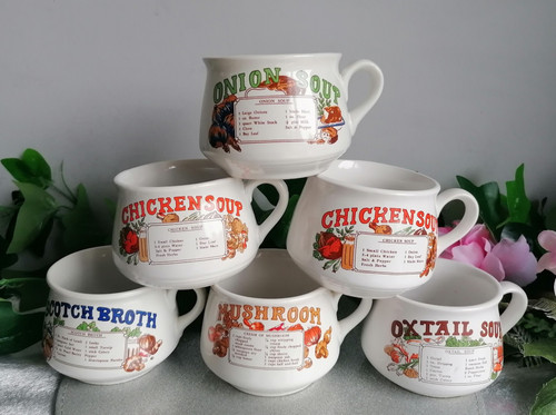 Vintage soup mugs bowls with - mugs,