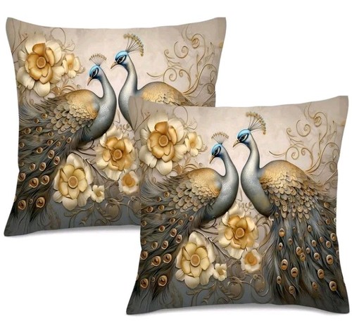 Gold peacock cushion - x,