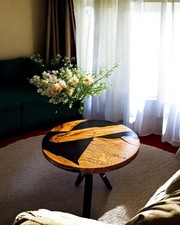 Black Resin Coffee Table | Round Handmade Epoxy Furniture for Modern Interiors