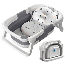 Foldable Baby Bath tub Collapsible Toddler Bathtub with Bath Support Cushion Mat