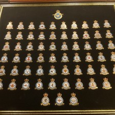 VINTAGE ROYAL AIR FORCE DANBURY MINT FRAMED COMMEMORATIVE SQUADRON BADGES X 64