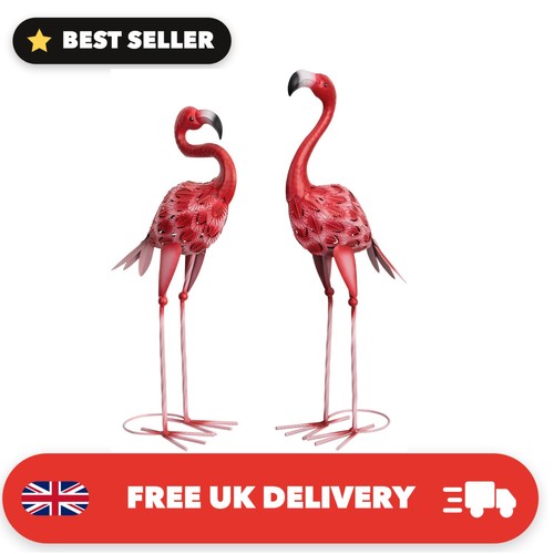 Pink flamingo metal garden - pink,