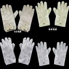 GIRLS WHITE IVORY SATIN GLOVES HOLY COMMUNION FLOWER GIRL BRIDESMAIDS PEARLS BOW