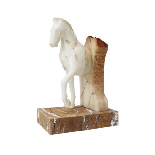 Horse statue with marble base - statue,