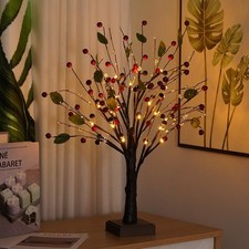 Jorix 24 LED Twig Christmas Tree Lamp Warm Light Tabletop USB and Battery Decor